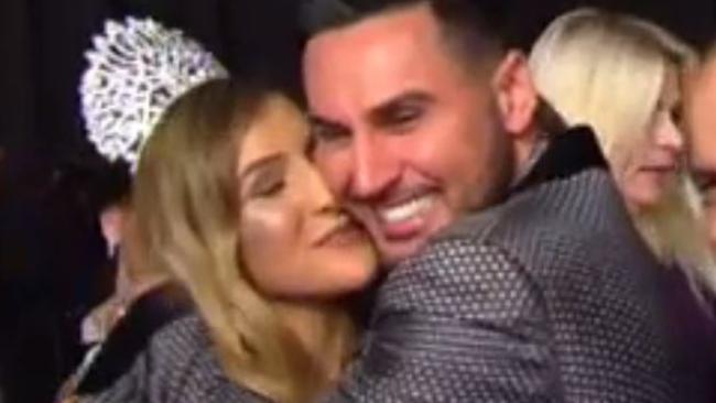 Salim Mehajer embraces sister Mariam at the Miss Lebanon Australia 2016. Picture: Channel 10