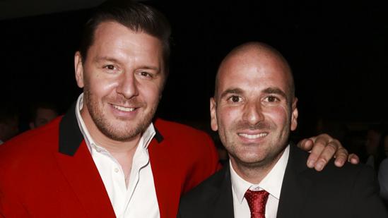 Manu Feildel and George Calombaris at the launch of their restaurant Le Grand Cirque in 2014.