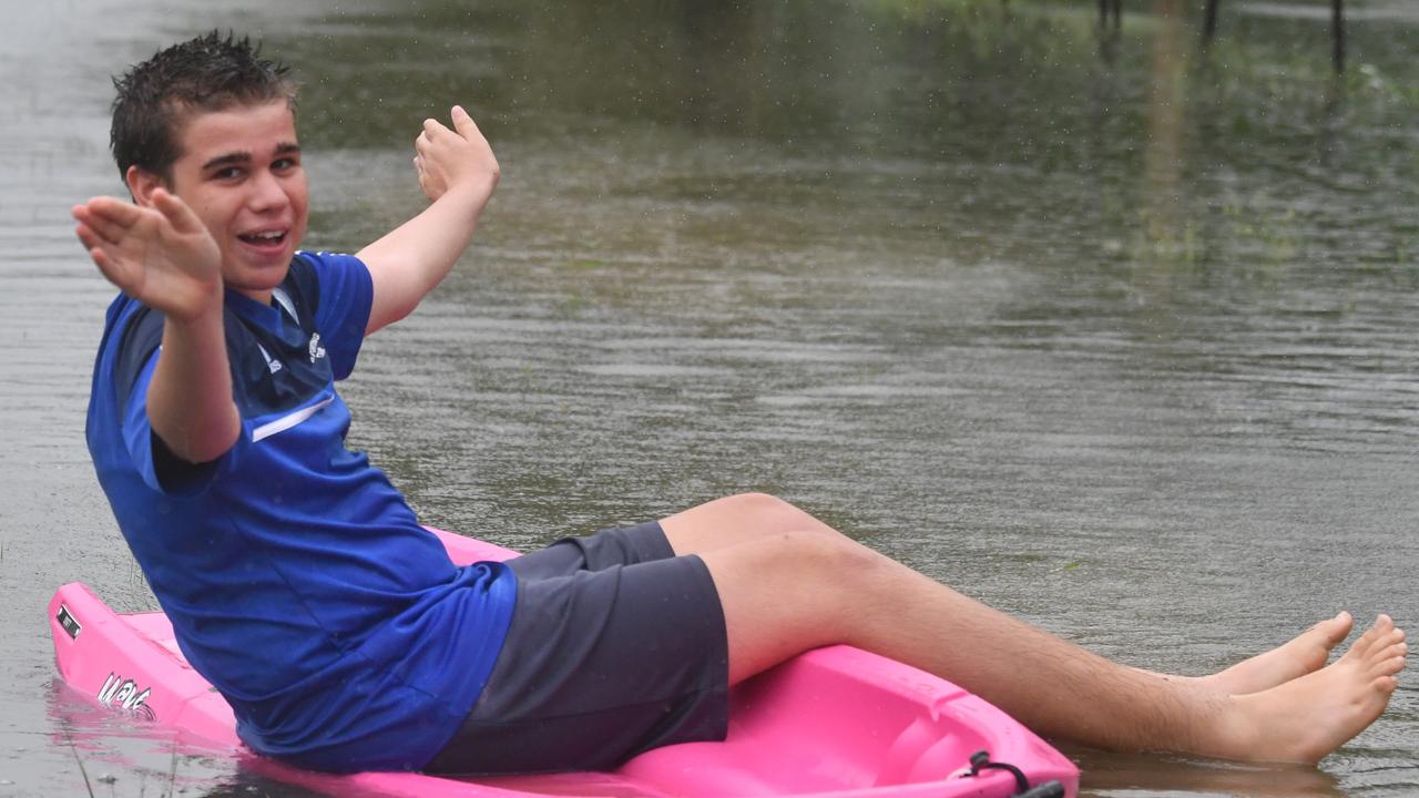 Wet weather in Townsville. Matty Wendt, 14, in Kelso. Picture: Evan Morgan