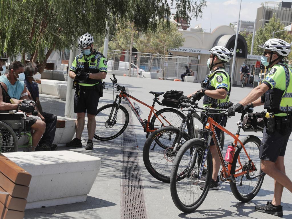 Police patrolling in Perth during lockdown in February 2021. Picture: Philip Gostelow/NCA NewsWire