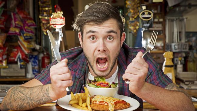 Nick Lye loves a good parma at Williamstown's Stag's Head Hotel. Picture: Nathan Dyer