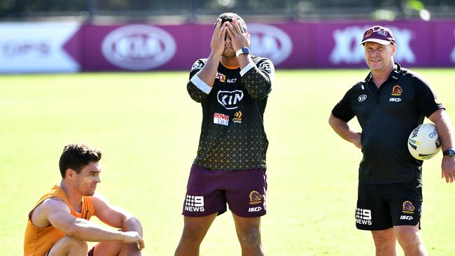 Brodie Croft (left) and Anthony Milford (centre) have failed to gel in the halve. Picture: AAP/Darren England