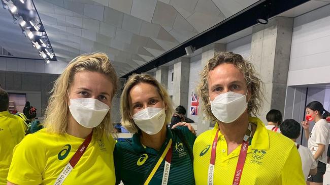 Susie O'Neill at Olympics with Ariarne Titmus and Dean Boxall Picture: Instagram