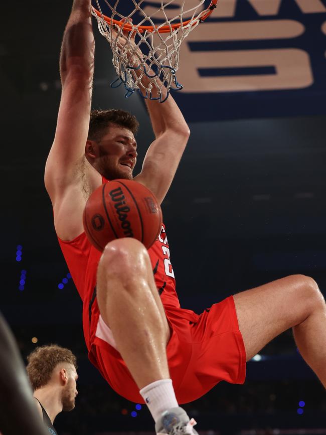 Will Magnay of the Wildcats dunks during game two of the NBL Grand Final Series between the Perth Wildcats and Melbourne United at RAC Arena, on June 20, 2021, in Perth, Australia. (Photo by Paul Kane/Getty Images)