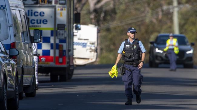 Police at the scene on Tuesday afternoon. Picture: NewsWire / Simon Bullard.