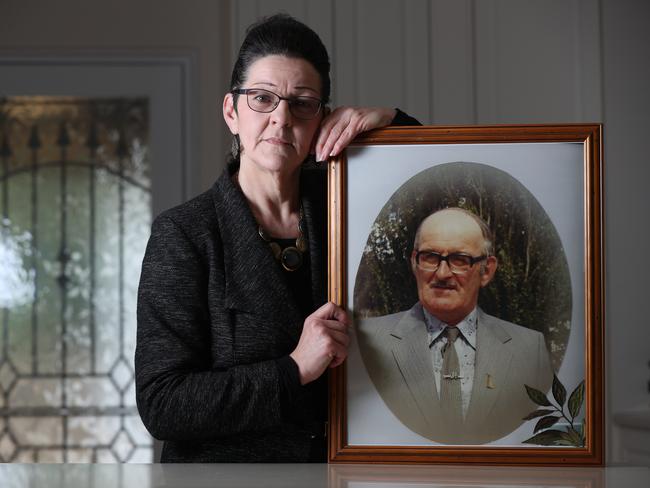 Noleen Hausler with a photo of her father Clarence, who as abused by a carer. Picture: Tait Schmaal