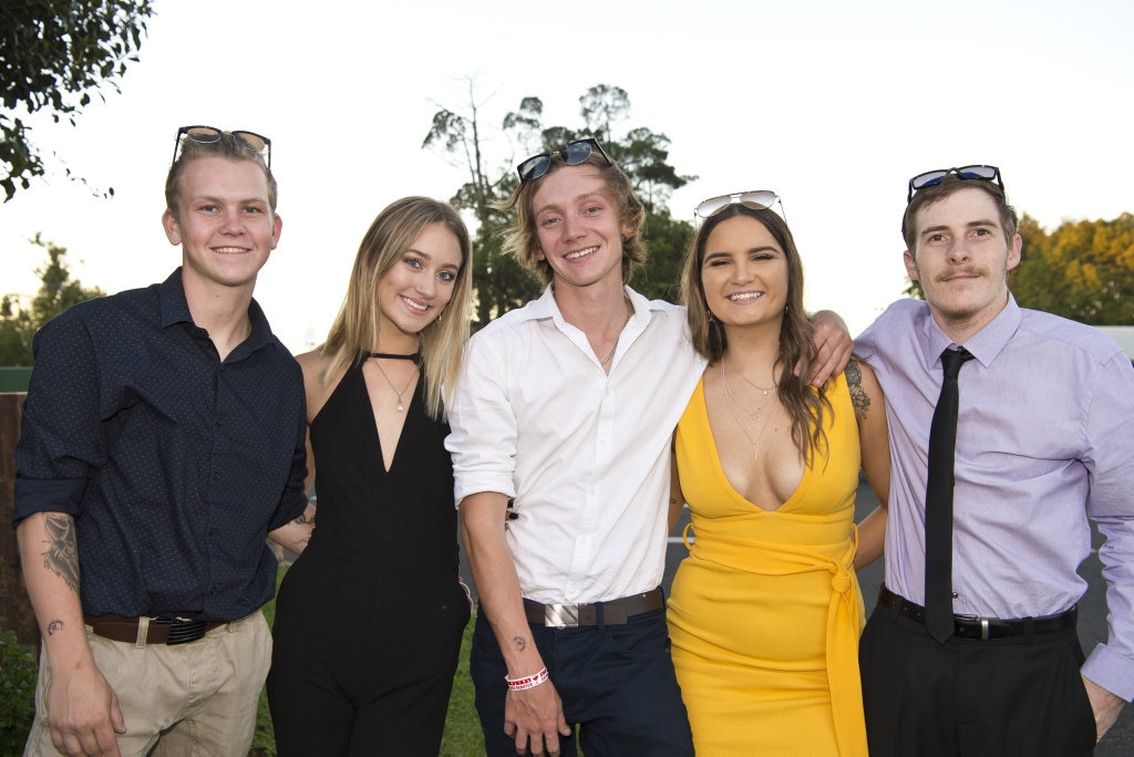 At Weetwood race day are (from left) Krystian Dallinger, Siobhan Fogarty, Jack Keighran, Brooke Haddock and Joab Sutton at Clifford Park, Saturday, April 6, 2019. Picture: Kevin Farmer