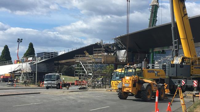 Work continues on the Bridge of Remembrance at Hobart's Cenotaph. Picture: ANNE MATHER