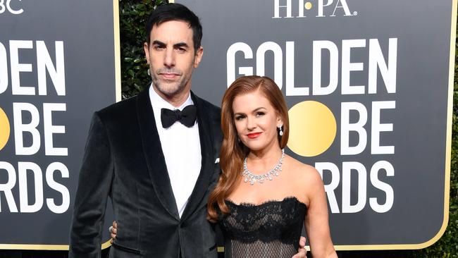 Sacha Baron Cohen and his wife, Australia’s Isla Fisher. Picture: Frazer Harrison/Getty Images