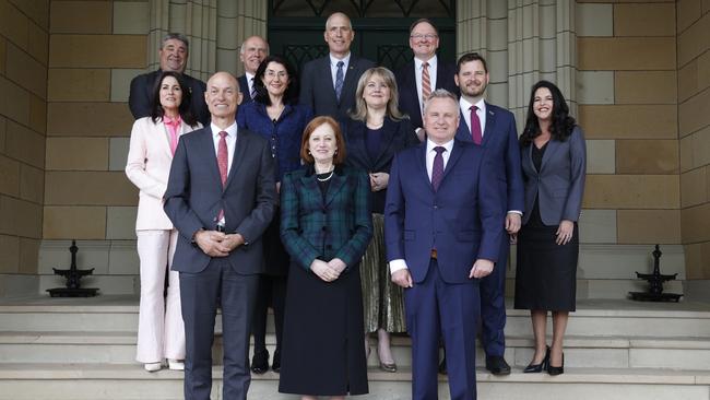 Deputy Premier Guy Barnett, Governor of Tasmania Her Excellency Barbara Baker, Premier Jeremy Rockliff. Middle L-R Minister Jo Palmer, Minister Jacquie Petrusma, Minister Madeleine Ogilvie, Minister Felix Ellis, Minister Jane Howlett. Back L-R Minister Kerry Vincent, Minister Eric Abetz, Minister Nick Duigan, Minister Roger Jaensch. Picture: Nikki Davis-Jones