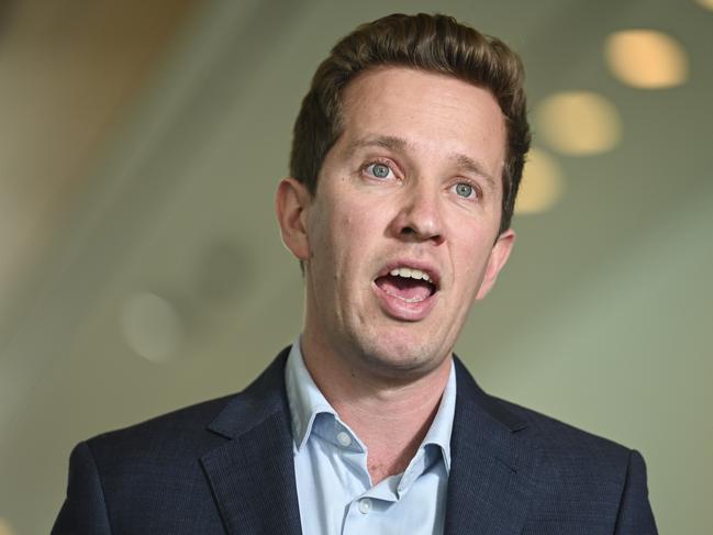 Greens MP Max Chandler-Mather holds a press conference at Parliament House in Canberra. Picture: Martin Ollman