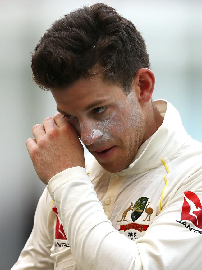 Tim Paine during day two of the First Test match in the series between Australia and Pakistan at Dubai International Stadium on October 08, 2018 in Dubai, United Arab Emirates. (Photo by Ryan Pierse/Getty Images)