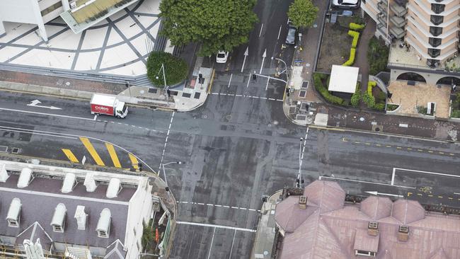 Empty Streets of Brisbane, Margaret St, George St intersection, Brisbane City, Brisbane, 9th of January 2021. Picture: Attila Csaszar.