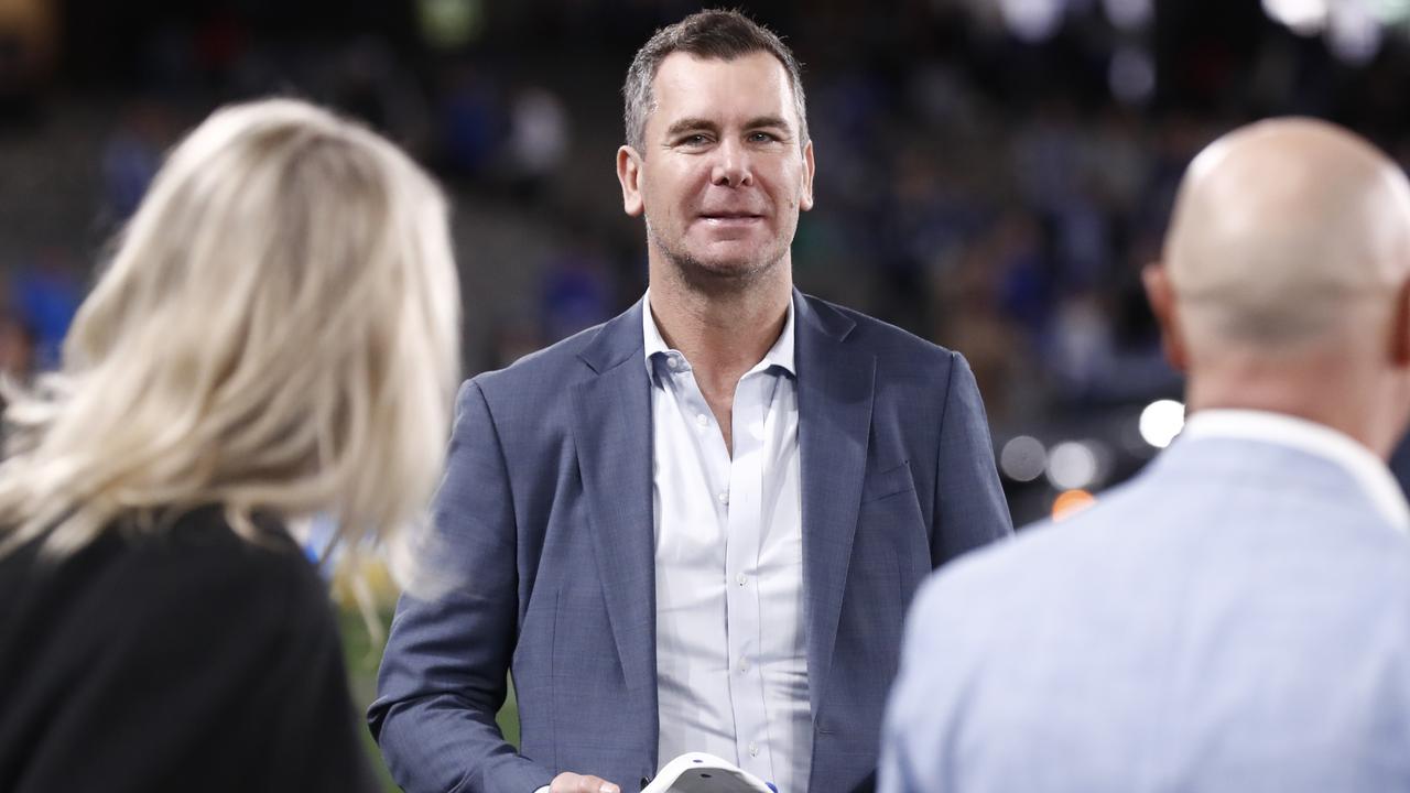 MELBOURNE, AUSTRALIA - AUGUST 07: 1996 North Melbourne Premiership player, Wayne Carey is seen before the round 21 AFL match between the North Melbourne Kangaroos and the Sydney Swans at Marvel Stadium on August 07, 2022 in Melbourne, Australia. (Photo by Darrian Traynor/Getty Images)