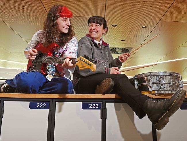 Cahli Blakers and Tahlia Borg are Teenage Joans, who have won Triple J's national Unearthed High competition. Picture: Tom Huntley