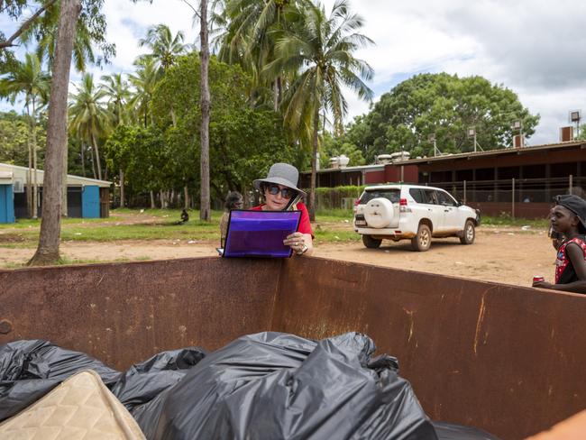 Not the most conventional office space but for Tracy Porter who is on a mission to vaccinate a whole community over two days … it will do. Picture: Floss Adams.