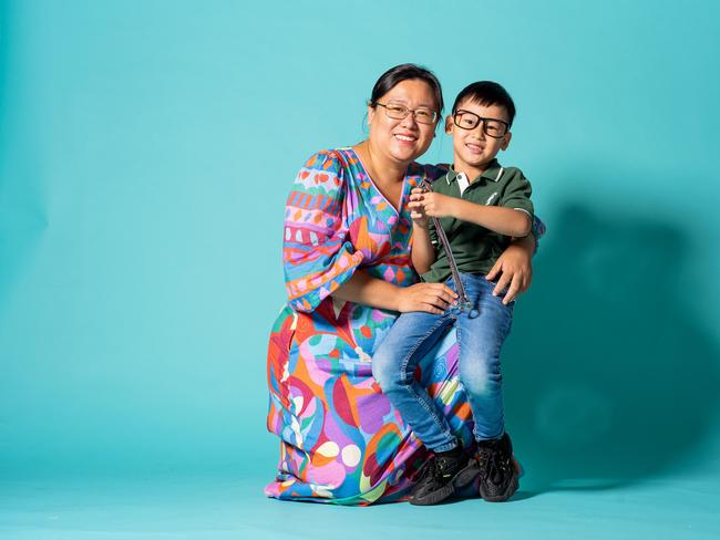 Kindergarten student and aspiring engineer Jonathan, with his mum Kaitlyn. Picture: Tom Parrish