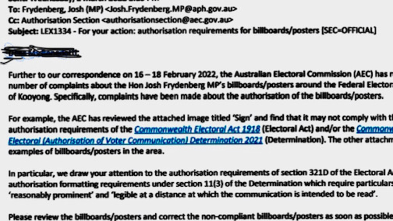 The trove of documents sent to the Labor Party also included an exchange of sensitive communications with the Australian Electoral Committee. Picture: Supplied