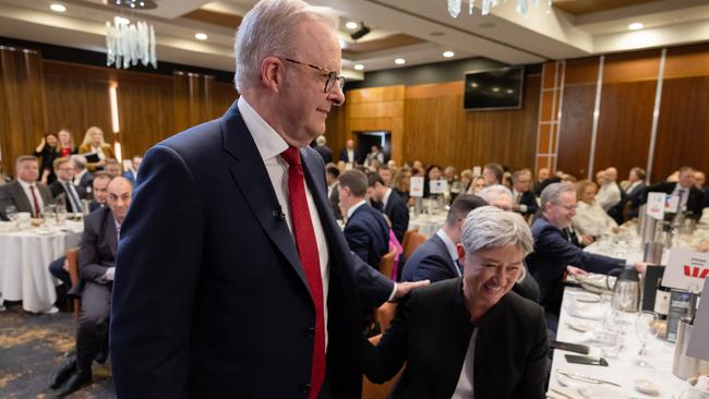Anthony Albanese with Senator Penny Wong at the National Press Club in Canberra on Wednesday. Picture: Jason Edwards/NewsWire