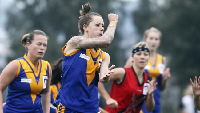 Jakobsson playing for Cranbourne in the VFLW last year. Picture: Richard Serong