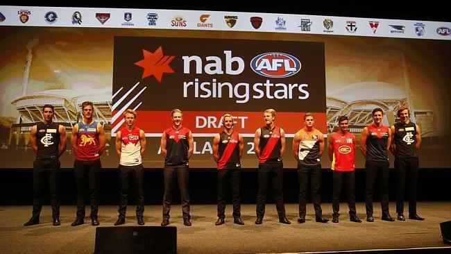 The AFL Draft 2015 top 10 (from left) Jacob Weitering, Josh Schache, Callum Mills, Clayton Oliver, Darcy Parish, Aaron Francis, Jacob Hopper, Callum Ah Chee, Sam Weideman and Harry McKay. Picture: Simon Cross