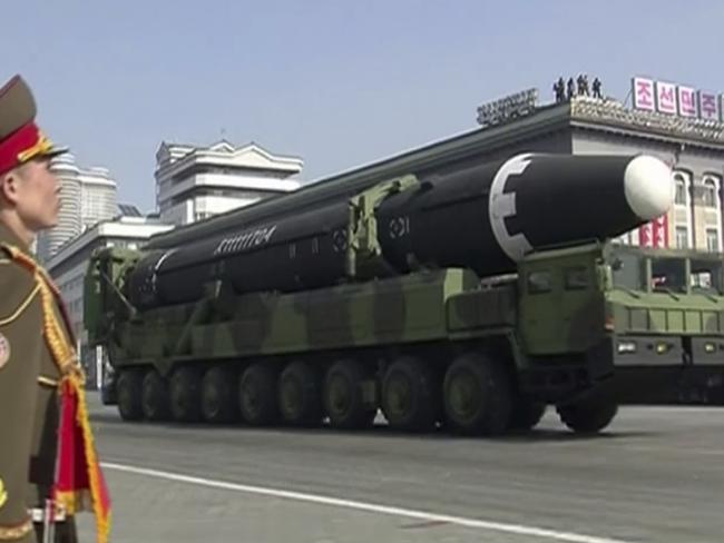 A Hwasong-15 is shown during the parade. Picture: KRT/AP