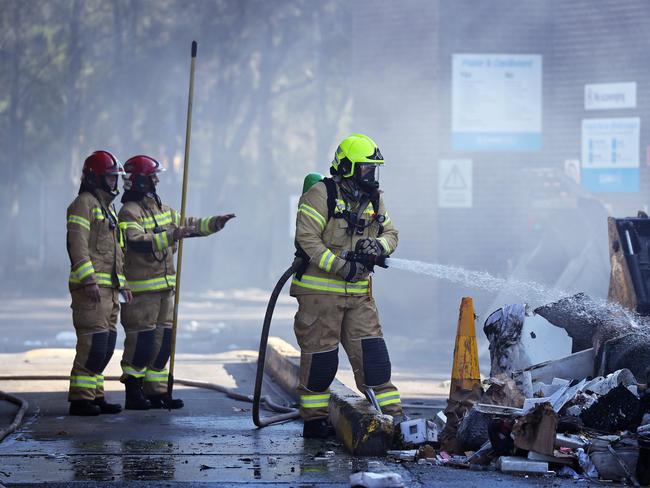 NSW Fire and Rescue put out a fire at the Cleanaway Resource Recovery Centre at Rockdale in Sydney this morning. Picture: Sam Ruttyn
