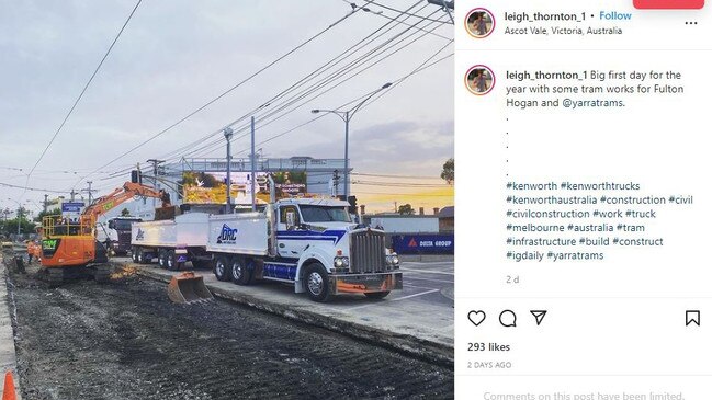 Fulton Hogan is working with Yarra Trams on the Mt Alexander Rd track replacement project. Supplied Instagram