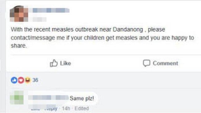 The comment posted on the Australia: Childcare for Unvaccinated Children Facebook page