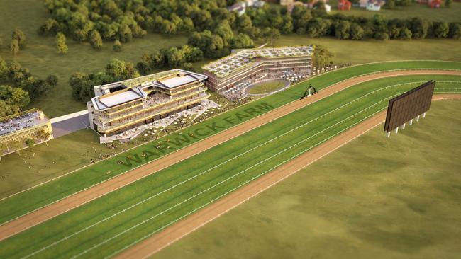 A first look at the $800m Warwick Farm Racecourse transformation, which will go ahead if Rosehill Gardens is sold to make way for housing. Picture: Supplied