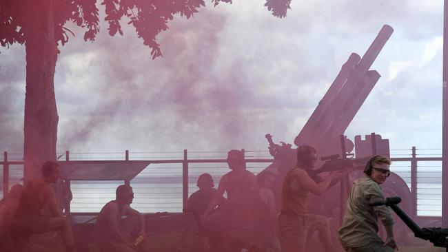 Gunners reenactment at the 81st commemoration of the Bombing of Darwin held at the cenotaph on the esplanade. Picture: (A) manda Parkinson