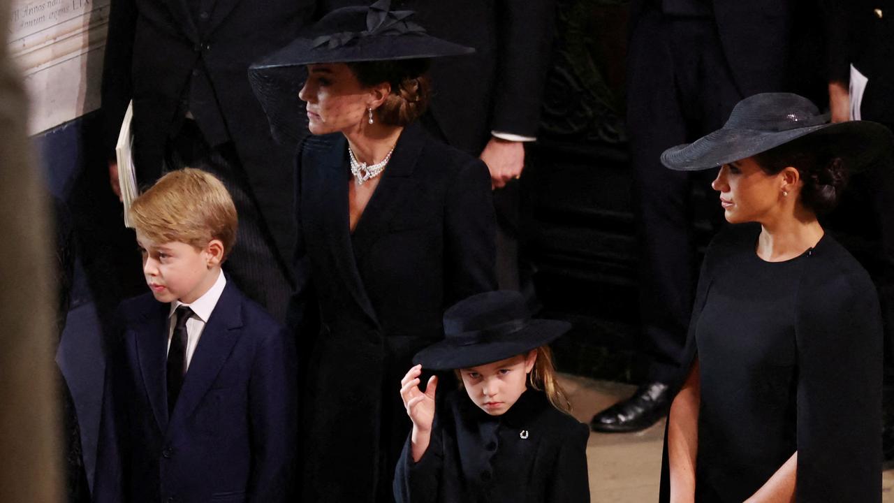 Prince George, Kate Middleton, Princess Charlotte and Meghan Markle. Picture: Phil Noble – WPA Pool/Getty Images