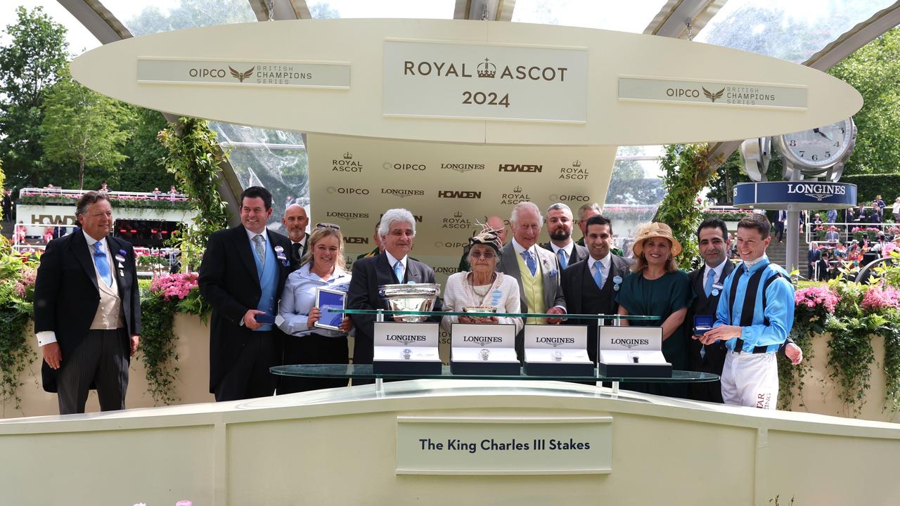 Connections of Asfoora after winning The King Charles III Stakes.