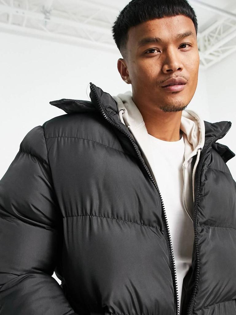 ASOS DESIGN puffer jacket with detachable hood in grey