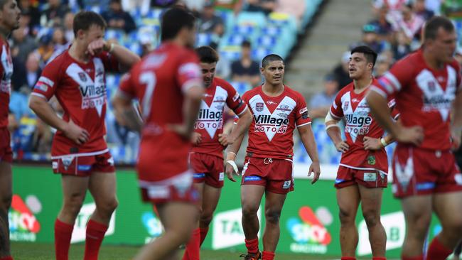 A dejected Dolphins during the decider. (AAP Image/Dean Lewins)