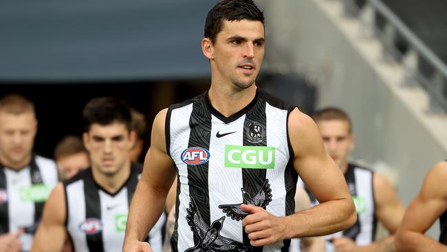 Scott Pendlebury will captain Collingwood again in 2022. Picture: James Elsby/AFL Photos via Getty Images