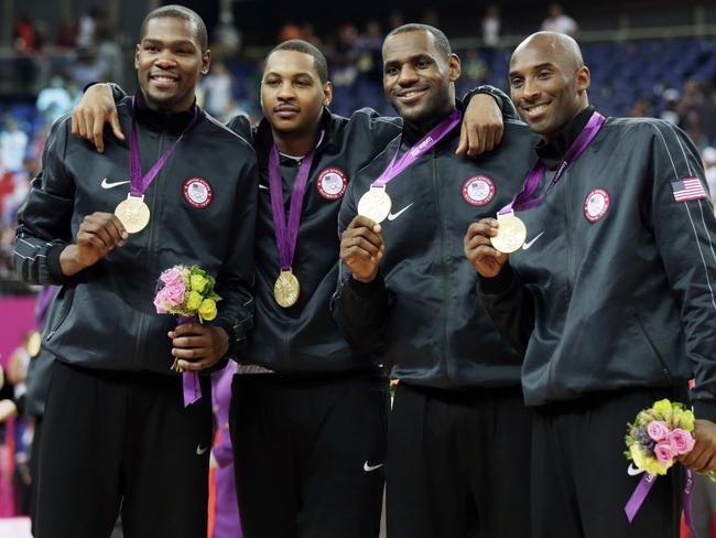 Kevin Durant, Carmelo Anthony, LeBron James and Kobe Bryant at London 2012.