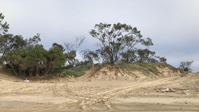 One of 26 sites where four-wheel-driving has damaged dunes and vegetation on the Farnborough Beach stretch. Photo: Livingstone Shire Council.