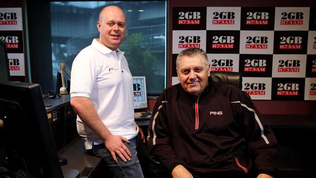 2GB producer Chris Bowen with broadcaster Ray Hadley in the station’s Sydney studios. Bowen is suing Hadley over historic bullying and harassment allegations.