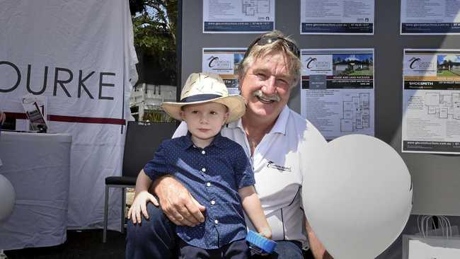 ON DISPLAY: Harry Golebly, 3, looked stylish with his grandfather Ian Robotham, from Gordon Bourke Constructions, at the House and Land Expo on Saturday. Picture: Bev Lacey