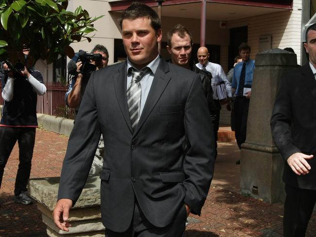 Danny Wicks leaves for a lunch break during his drugs trial at Newcastle Court