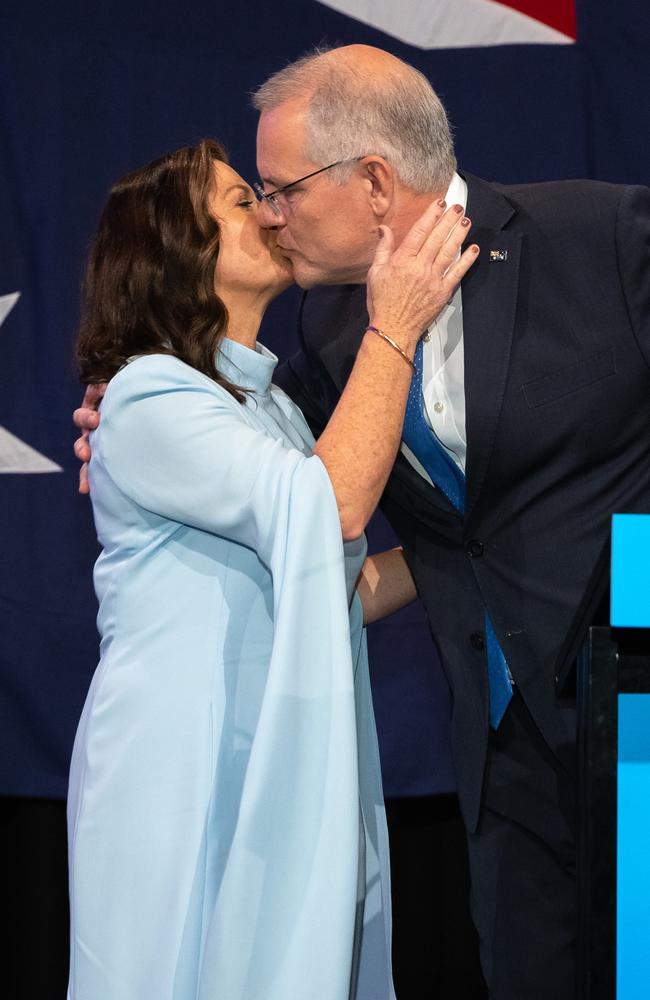 Jenny and Scott Morrison after Australia delivered a result for Labor’s Anthony Albanese. Picture: Jason Edwards