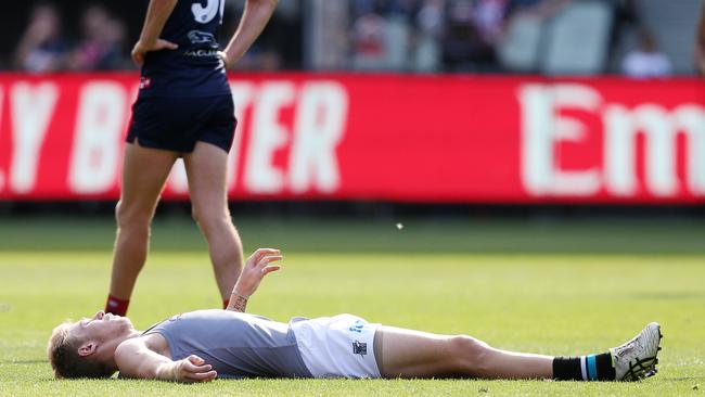 Todd Marshall suffered a concussion against Melbourne. Picture: Michael Klein