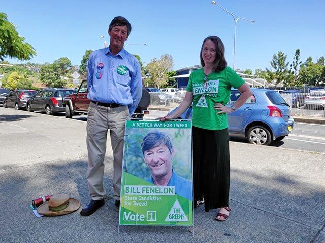 Greens candidate Bill Fenelon  campaigns in Banora Point. Picture: Rick Koenig