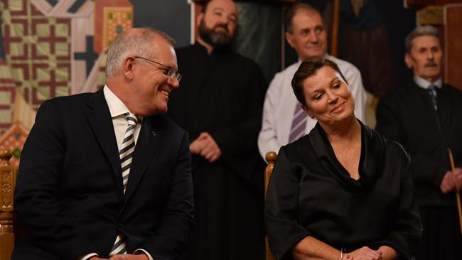 Mr and Mrs Morrison at the service. Picture: AAP