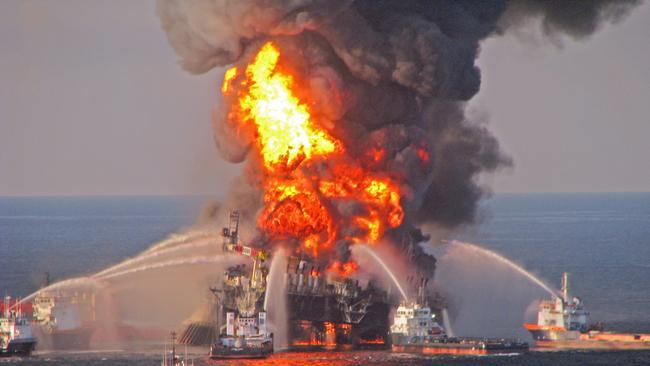 Emergency crews attempt to put out the fire aboard the mobile offshore oil drilling unit Deepwater Horizon, located in the Gulf of Mexico. Picture: File