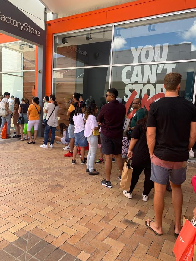 Lines outside the Nike store at Harbour Town Shopping Centre on the Gold Coast for Boxing Day sales. Photo: Supplied