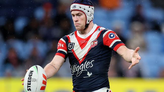 SYDNEY, AUSTRALIA - JUNE 30: Luke Keary of the Roosters kicks during the round 17 NRL match between Sydney Roosters and Wests Tigers at Allianz Stadium, on June 30, 2024, in Sydney, Australia. (Photo by Brendon Thorne/Getty Images)