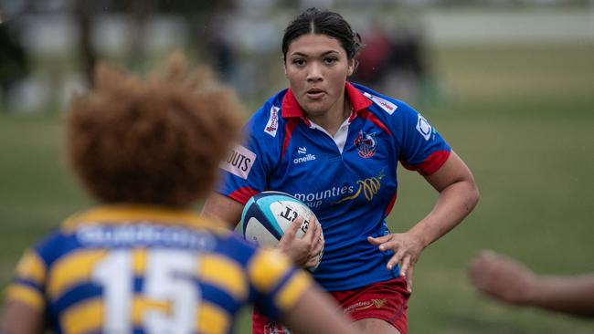 Manly’s Shonte Taumata about to take on a Uni rival.
