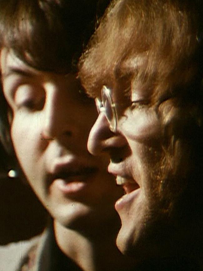 Paul McCartney and John Lennon record Hey Bulldog at the Abbey Road studios in 1968. Picture: AP